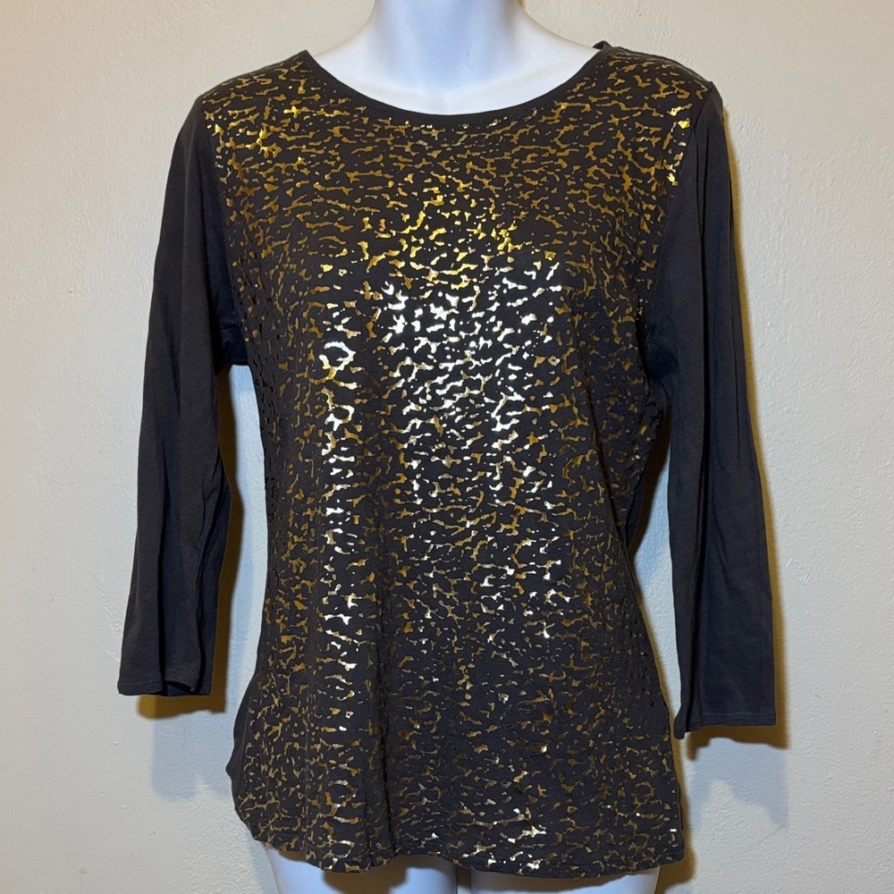 Tahari Black and Gold Long Sleeve Top